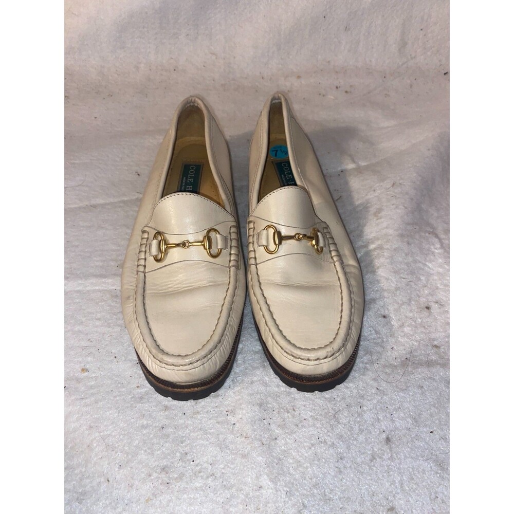 Men's Cole Haan Horse Bit in White loafers slip on shoes 7.5 AA